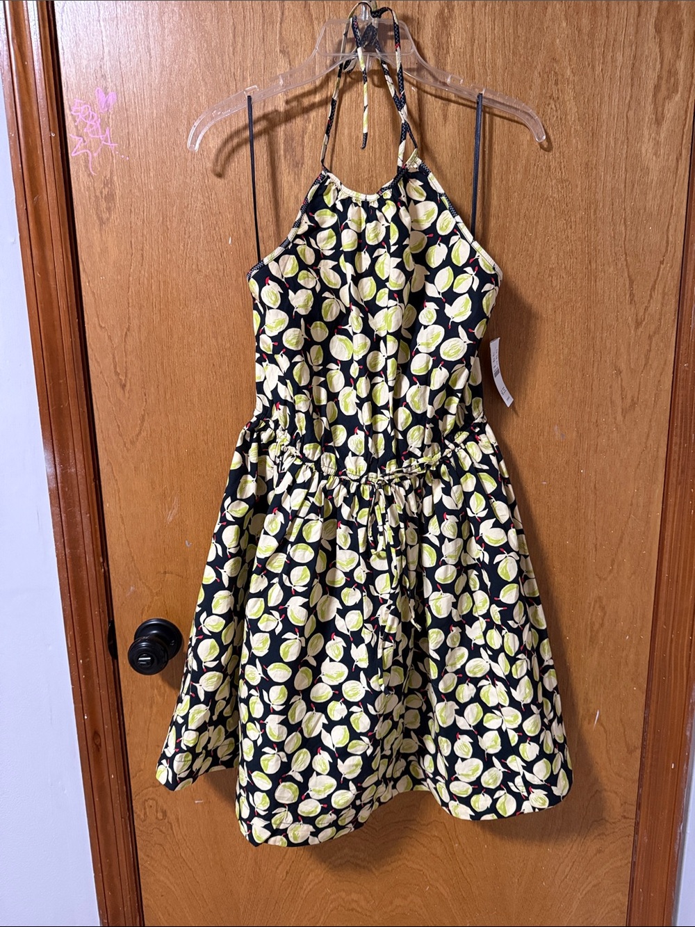 J. Crew Black Halter Mini Dress with Lemon Print